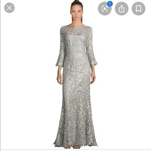 Teri Jon Silver Lace Evening Gown